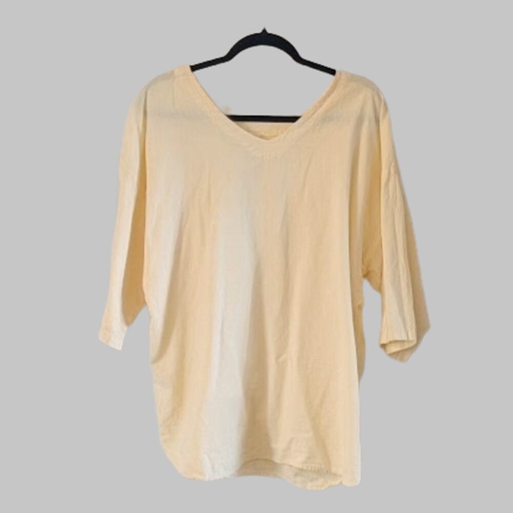 Cotton U.S.A. 100% American Cotton Butter Yellow V-Neck Oversized Top Size L
